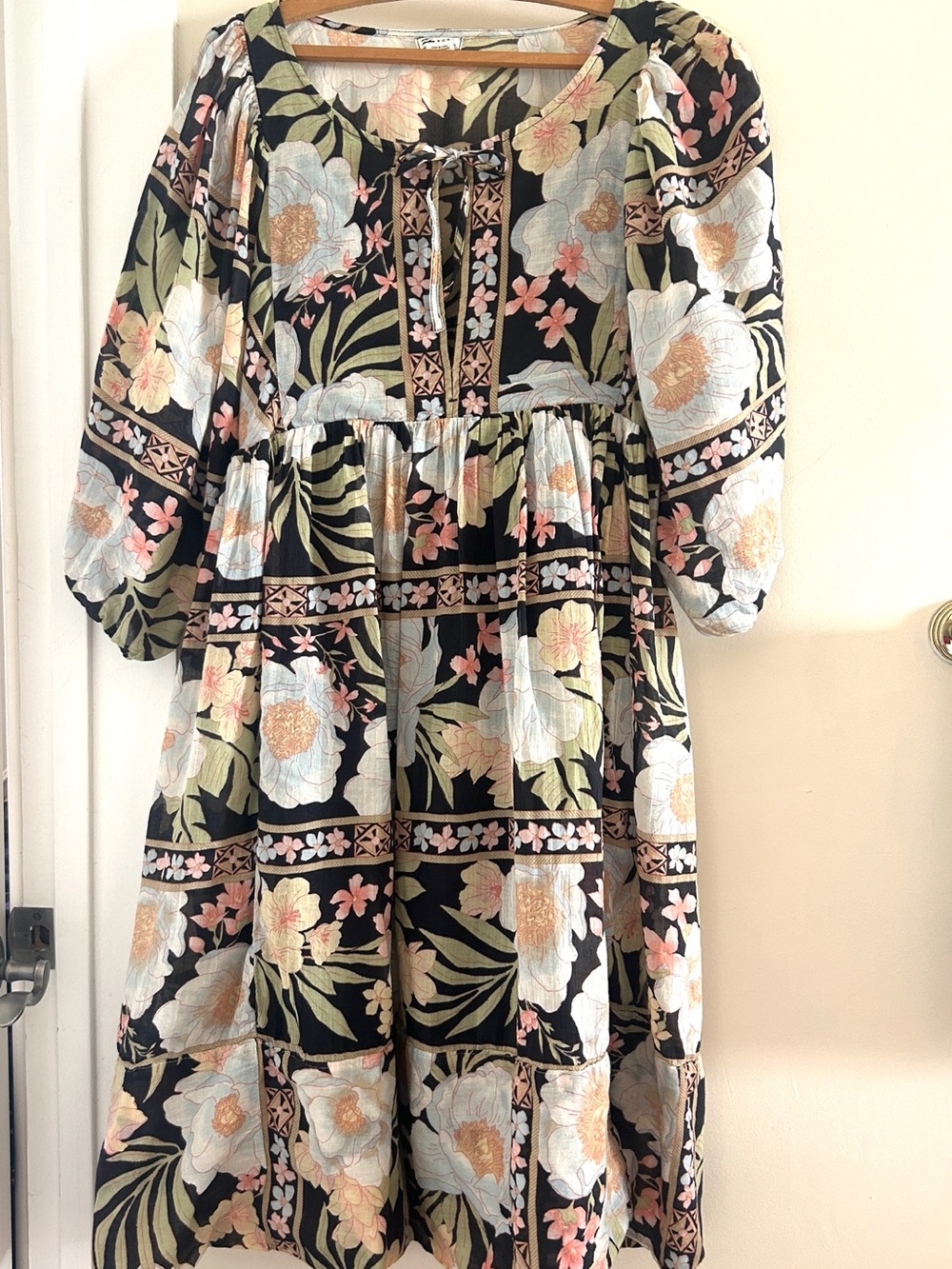 Billabong Black Floral Midi Dress with Pastel Blooms